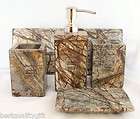 HANDCRAFTED BROWN+OLIVE VIEN MARBLE BATHROOM 5PC SET SOAP DISPENSER 