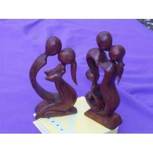  Kissing Couple, Abstract Wood Carving, Statue, Figurine 