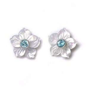   Silver Mother of Pearl Flower and Apatite Earrings by Sajen Jewelry