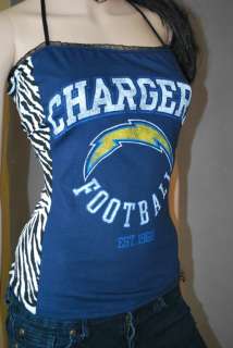 DIY San Diego Chargers halter corset top tshirt NFL Football Zebra XS 