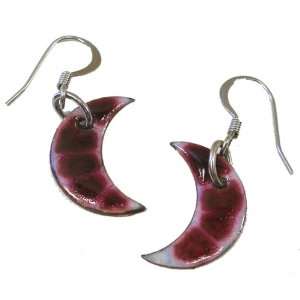   Enamel on Copper Earrings   Crescent with Wine (Chile)