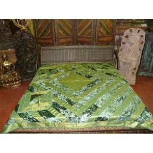  5pc Velvet Bedspread Lunar Green Coverlet King Sofa Throws Bedding 