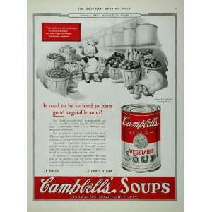  1924 Campbells Vegetable Soup Kid Chef Orig. Print Ad 