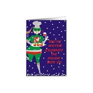  Holiday superhero chef appetizers wine Christmas card Card 