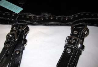 Aqua Madonna Hair Calf Leather Tote Bag Purse Handbag Shopper Studs 