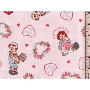  Raggedy Ann & Andy I Love You Pink Fabric Arts, Crafts & Sewing