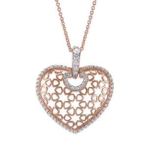 Cubic Zirconia {C.Z.} Puffed Heart Fashion Rose Plated .925 Sterling 