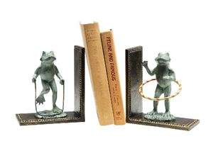 Pair Aluminum Verdi Green Verdigris Frogs Playing Bookends Book 