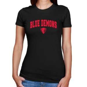   Blue Demons Ladies Black Logo Arch Slim Fit T shirt