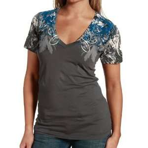  Archaic Ladies Charcoal Fabricate Premium V neck T shirt 