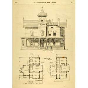  1873 Print House Home Architectural Design Floor Plans 