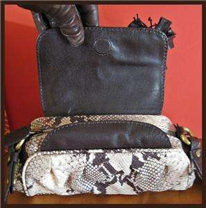 JUST CAVALLI Python Snake Embssd Brown Cream Sm Leather Crossbody bag 