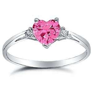   925 Sterling Silver Ring Pink CZ Heart Shape Band Width2mm Jewelry