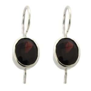  Sterling Silver Simulated Garnet Oval Earrings Jewelry