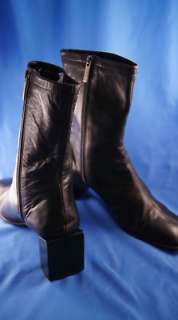 Calvin Klein Black Leather 8.5 B Womens Mid Calf Boots  