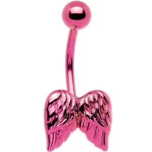  Pink Electro Titanium Angel Wings Belly Ring Jewelry