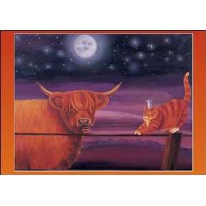  Haggis and Orange Cat, Cows & Bulls Note Card, 7x5