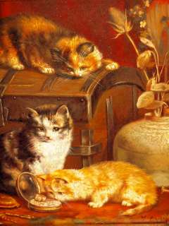 American Kittens Cats Still Life Portrait Interior Scene Oil Painting 