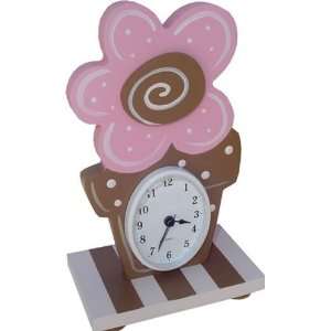  Pink & Brown Flower Table Clock