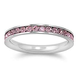 Stainless Steel Eternity Pink Cz Wedding Band Ring 3mm (Size 3,4,5,6,7 