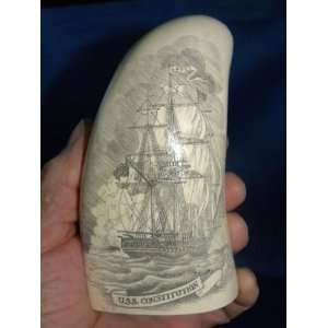  Ship USS Constitution Old Ironsides Scrimshaw Whale Tooth 