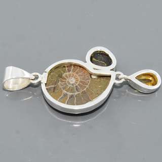 Ammonite Fire Agate Citrine Gemstone 925 sterling Silver Pendant 