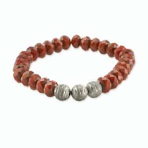 Garnet Colored Glass And Charcoal Stardust Bead Stretch Bracelet