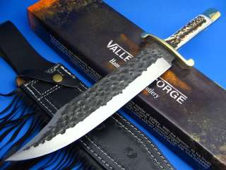 16 Valley Forge Cutlery Stag Handle Forged Bowie Knife + Fringe 