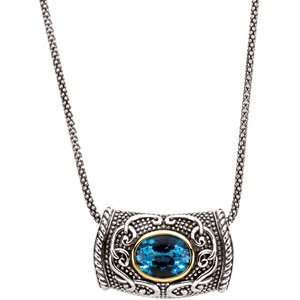  10x8mm Swiss Blue Topaz Necklace/Sterling Silver Jewelry