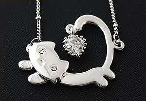   Cute Alloy Lovely Running Cat Heart Valentines Necklace Pendant N322
