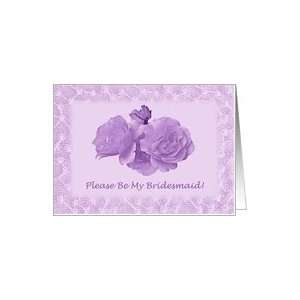 Bridesmaid Invitation, Lavender Roses, Lace Frame, Greeting Card Card