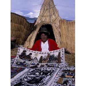 Vendor Selling Blankets, Uros Floating Islands, Lake Titicaca, Peru 