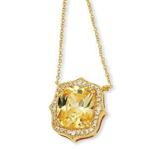    plated Sterling Silver Asscher cut Canary CZ 18in Necklace Jewelry