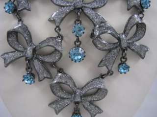 BETSEY JOHNSON SNOW ANGEL~BOW~BLUE CRYSTAL NECKLACE  