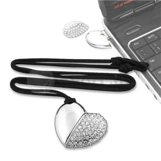 4GB Silver Jeweled Metal Heart Necklace USB Flash Drive  