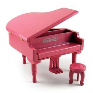 Adorable Pink Baby Grand Piano Music Jewelry Box w. Stool 