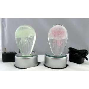  Two Jellyfish on LED Light Stand Glow & Pink 4.25 New 
