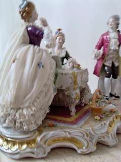 LARGE Antique Figurine Dresden Unter Weiss Bach Musical Group Lace 