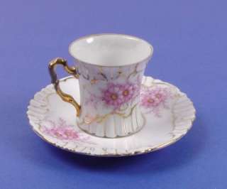 Vintage Handpainted Porcelain Demitasse Cup & Saucer (Unmarked)  