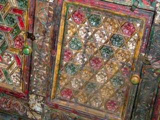 Antique Sideboard Jaipur Carved Floral Multicolor Chest Buffet Teak 