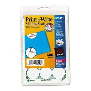  Avery® Print or Write Mailing Seals, 1in dia., White, 600 