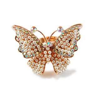 Crystal Aurore Boreale Rhinestone Pearl Bead Encrusted Butterfly Bug 