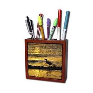  Florene Birds   Silhouette Egret On Golden Sea   Tile Pen 