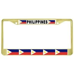 Philippines Filipino Multi Flag Gold Tone Metal License Plate Frame 