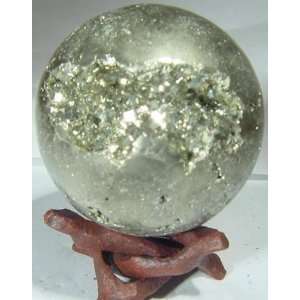  2.2 Natural Iron Pyrite Lapidary Sphere with Stand 