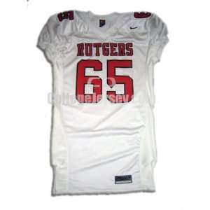  White No. 65 Game Used Rutgers Nike Football Jersey 