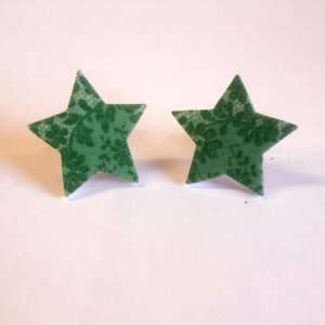 Sour Cherry Silver plated base Green Lace Star Earrings