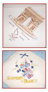   Souvenir Handkerchiefs Vintage 1940s era FRANCE PARIS ARC DE TRIOMPHE