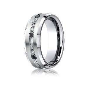 CobaltchromeTM 7.5mm Comfort Fit 3 Stone Black Diamond Design Ring 
