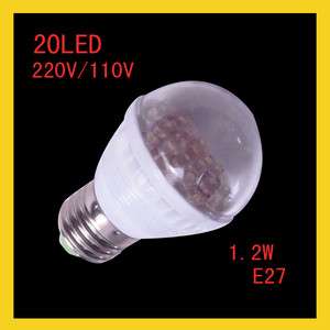   E27 1.2W 90LM 20LED Pure White Bright LED Light Bulb 110V/220V  